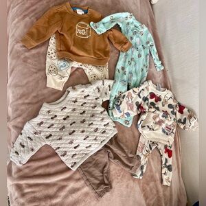 Cat & Jack Kids Set - Brown, Cream, and Blue Bundle 0-3 months